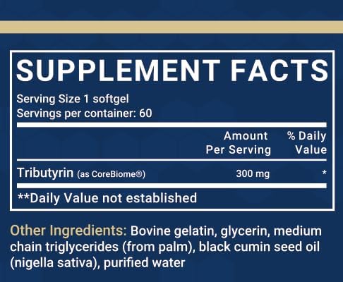 Butyrate Supplement   3 in 1 Butyric Acid  Tributyrin  Postbiotics for Gut Health & Leaky Gut Support  Colon Health  Bloating  Constipation  Modulating Intestinal Flora  60 Softgels