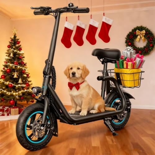 C1 Electric Scooter with Seat for Adults  300W Motor  20 Mile Range  15 5 MPH  Foldable Commuter E Scooter with Basket for Grocery  Pets  and Daily Commute  Classic Black