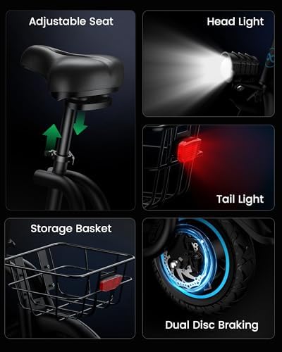 C1 Electric Scooter with Seat for Adults  300W Motor  20 Mile Range  15 5 MPH  Foldable Commuter E Scooter with Basket for Grocery  Pets  and Daily Commute  Classic Black