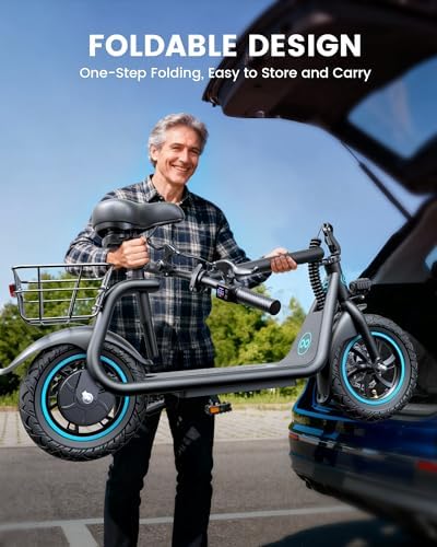 C1 Electric Scooter with Seat for Adults  300W Motor  20 Mile Range  15 5 MPH  Foldable Commuter E Scooter with Basket for Grocery  Pets  and Daily Commute  Classic Black
