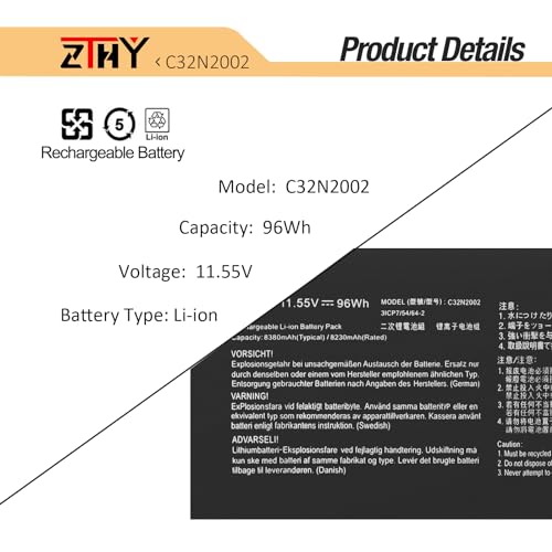 C32N2002 96Wh Battery Replacement for Asus ZenBook Pro 15 OLED UM535 UM535Q UM535QE UM535QA UM535QH UX535 UX535L UX535LI Flip 15 UX564 UX564EH UX564EI UX564P UX564PH Q528 Q538E Q528E Q538EI Q528EH