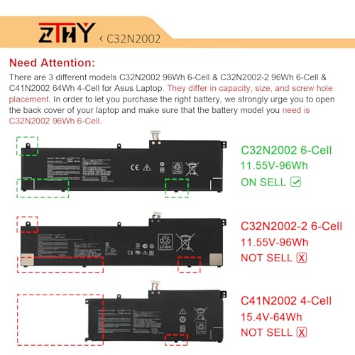 C32N2002 96Wh Battery Replacement for Asus ZenBook Pro 15 OLED UM535 UM535Q UM535QE UM535QA UM535QH UX535 UX535L UX535LI Flip 15 UX564 UX564EH UX564EI UX564P UX564PH Q528 Q538E Q528E Q538EI Q528EH