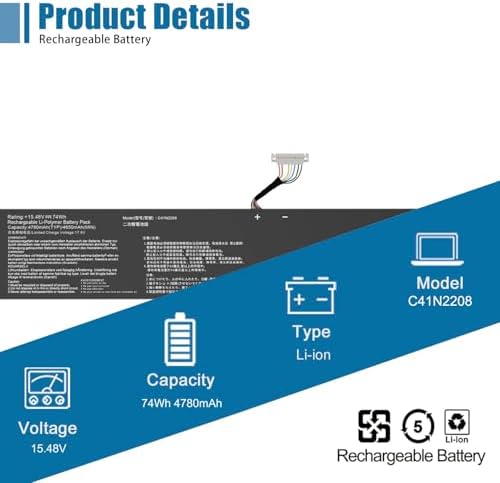C41N2208 Laptop Battery Replacement for ASUS ROG Ally RC71L PC71L Gaming Handheld PC Series 15 48V 74Wh 4780mAh