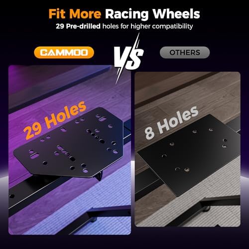 CAMMOO High Compatible Racing Wheel Stand Fits Handbrake  29 Holes Wheel Panel & 26 Holes Shifter Panel  Foldable Sim Steering Racing Stand  Widely Height Adjustable and Cup Holder