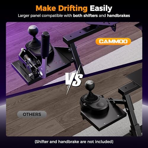 CAMMOO High Compatible Racing Wheel Stand Fits Handbrake  29 Holes Wheel Panel & 26 Holes Shifter Panel  Foldable Sim Steering Racing Stand  Widely Height Adjustable and Cup Holder