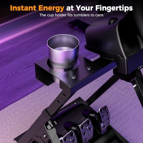 CAMMOO High Compatible Racing Wheel Stand Fits Handbrake  29 Holes Wheel Panel & 26 Holes Shifter Panel  Foldable Sim Steering Racing Stand  Widely Height Adjustable and Cup Holder