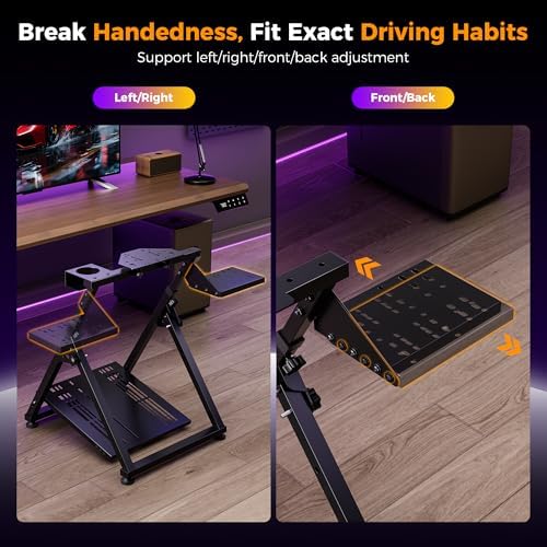 CAMMOO High Compatible Racing Wheel Stand Fits Handbrake  29 Holes Wheel Panel & 26 Holes Shifter Panel  Foldable Sim Steering Racing Stand  Widely Height Adjustable and Cup Holder
