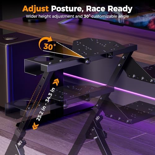 CAMMOO High Compatible Racing Wheel Stand Fits Handbrake  29 Holes Wheel Panel & 26 Holes Shifter Panel  Foldable Sim Steering Racing Stand  Widely Height Adjustable and Cup Holder