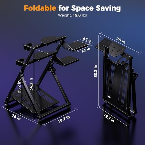 CAMMOO High Compatible Racing Wheel Stand Fits Handbrake  29 Holes Wheel Panel & 26 Holes Shifter Panel  Foldable Sim Steering Racing Stand  Widely Height Adjustable and Cup Holder