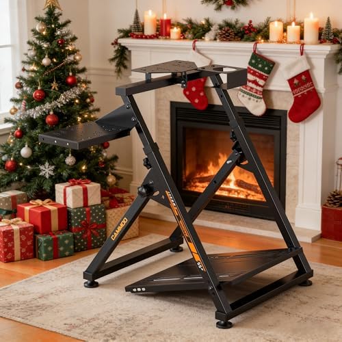 CAMMOO High Compatible Racing Wheel Stand Fits Handbrake  29 Holes Wheel Panel & 26 Holes Shifter Panel  Foldable Sim Steering Racing Stand  Widely Height Adjustable and Cup Holder