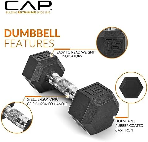 CAP Barbell Rubber Coated Dumbbell Weight Set with Vertical Rack   100 lb  150 lb  and 210 lb Options