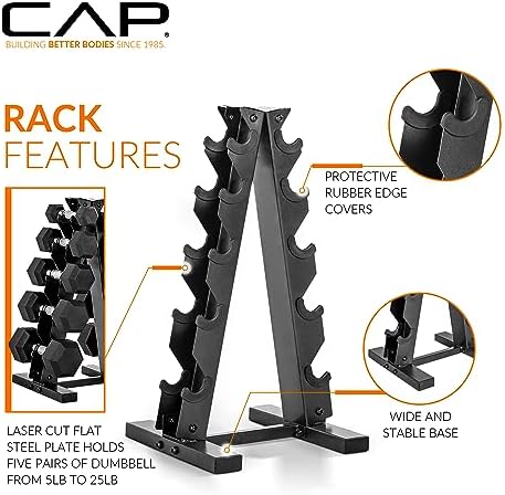 CAP Barbell Rubber Coated Dumbbell Weight Set with Vertical Rack   100 lb  150 lb  and 210 lb Options