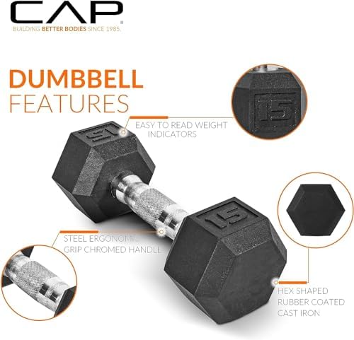 CAP Barbell Rubber Coated Dumbbell Weight Set with Vertical Rack   100 lb  150 lb  and 210 lb Options