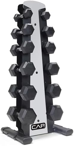CAP Barbell Rubber Coated Dumbbell Weight Set with Vertical Rack   100 lb  150 lb  and 210 lb Options