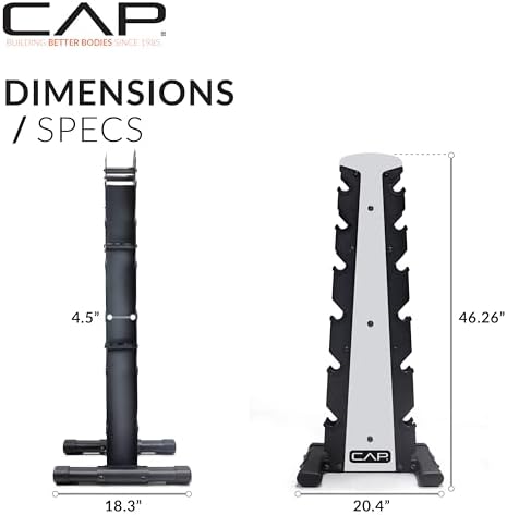 CAP Barbell Rubber Coated Dumbbell Weight Set with Vertical Rack   100 lb  150 lb  and 210 lb Options