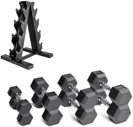 CAP Barbell Rubber Coated Dumbbell Weight Set with Vertical Rack   100 lb  150 lb  and 210 lb Options