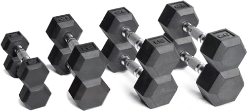 CAP Barbell Rubber Coated Dumbbell Weight Set with Vertical Rack   100 lb  150 lb  and 210 lb Options