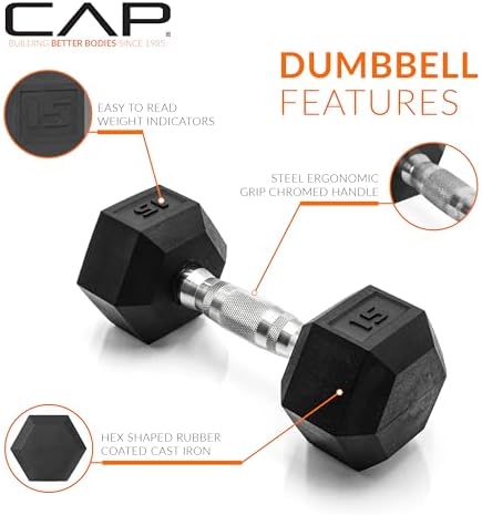 CAP Barbell Rubber Coated Dumbbell Weight Set with Vertical Rack   100 lb  150 lb  and 210 lb Options
