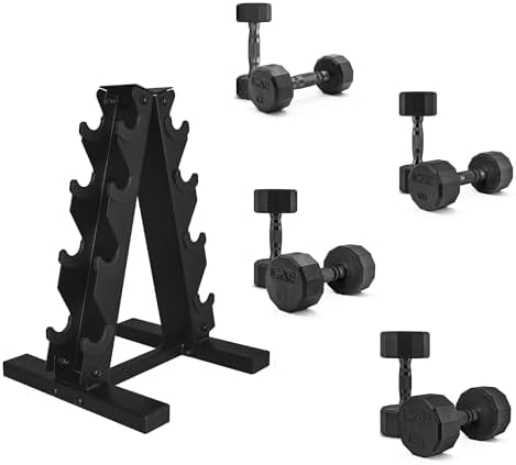 CAP Barbell Rubber Coated Dumbbell Weight Set with Vertical Rack   100 lb  150 lb  and 210 lb Options