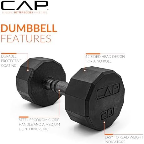 CAP Barbell Rubber Coated Dumbbell Weight Set with Vertical Rack   100 lb  150 lb  and 210 lb Options