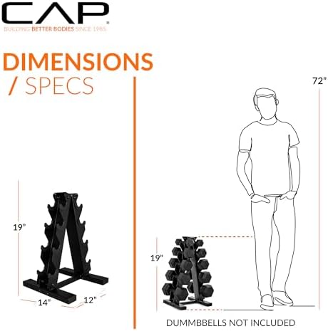 CAP Barbell Rubber Coated Dumbbell Weight Set with Vertical Rack   100 lb  150 lb  and 210 lb Options