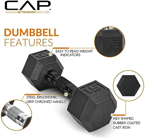 CAP Barbell Rubber Coated Dumbbell Weight Set with Vertical Rack   100 lb  150 lb  and 210 lb Options