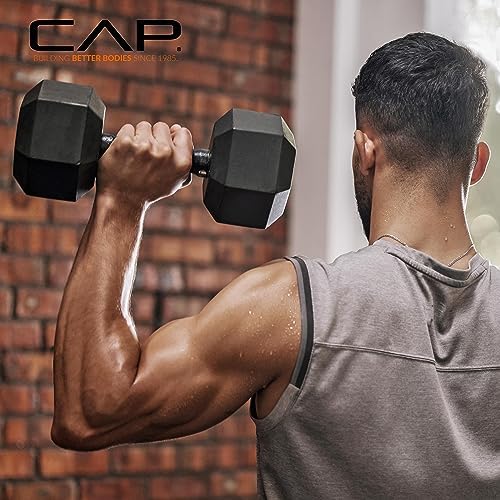CAP Barbell Rubber Coated Dumbbell Weight Set with Vertical Rack   100 lb  150 lb  and 210 lb Options