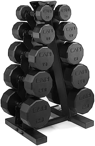 CAP Barbell Rubber Coated Dumbbell Weight Set with Vertical Rack   100 lb  150 lb  and 210 lb Options