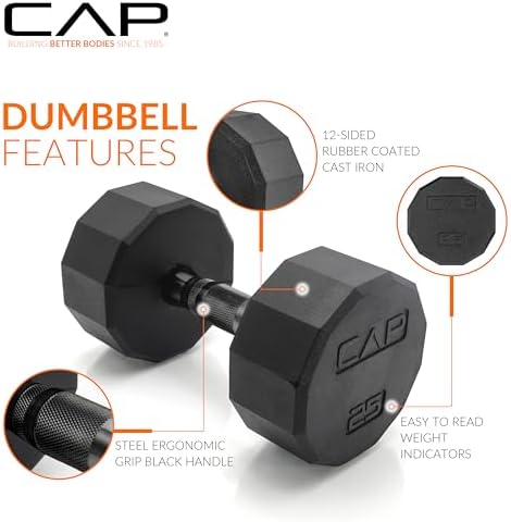 CAP Barbell Rubber Coated Dumbbell Weight Set with Vertical Rack   100 lb  150 lb  and 210 lb Options