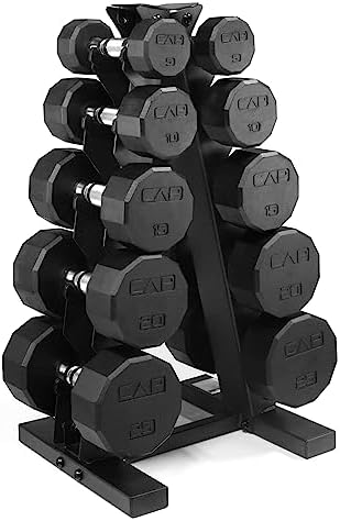 CAP Barbell Rubber Coated Dumbbell Weight Set with Vertical Rack   100 lb  150 lb  and 210 lb Options