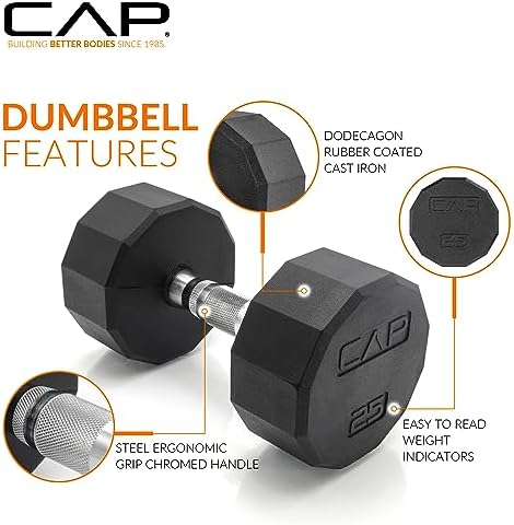 CAP Barbell Rubber Coated Dumbbell Weight Set with Vertical Rack   100 lb  150 lb  and 210 lb Options