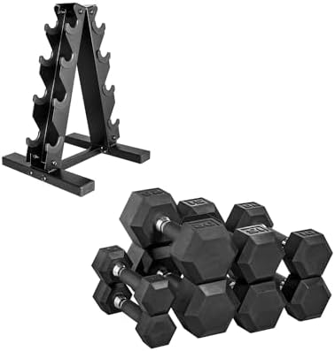 CAP Barbell Rubber Coated Dumbbell Weight Set with Vertical Rack   100 lb  150 lb  and 210 lb Options