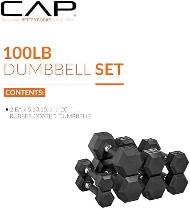 CAP Barbell Rubber Coated Dumbbell Weight Set with Vertical Rack   100 lb  150 lb  and 210 lb Options