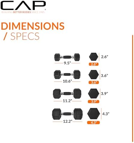 CAP Barbell Rubber Coated Dumbbell Weight Set with Vertical Rack   100 lb  150 lb  and 210 lb Options