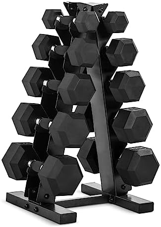 CAP Barbell Rubber Coated Dumbbell Weight Set with Vertical Rack   100 lb  150 lb  and 210 lb Options