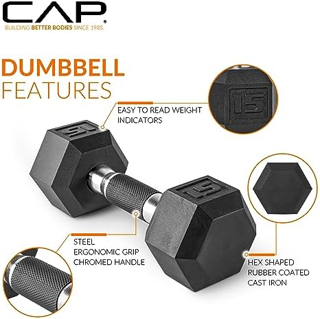 CAP Barbell Rubber Coated Dumbbell Weight Set with Vertical Rack   100 lb  150 lb  and 210 lb Options