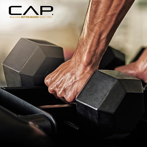 CAP Barbell Rubber Coated Dumbbell Weight Set with Vertical Rack   100 lb  150 lb  and 210 lb Options
