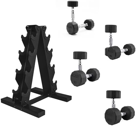 CAP Barbell Rubber Coated Dumbbell Weight Set with Vertical Rack   100 lb  150 lb  and 210 lb Options