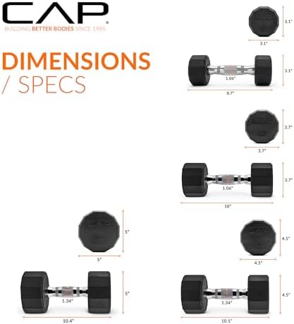 CAP Barbell Rubber Coated Dumbbell Weight Set with Vertical Rack   100 lb  150 lb  and 210 lb Options