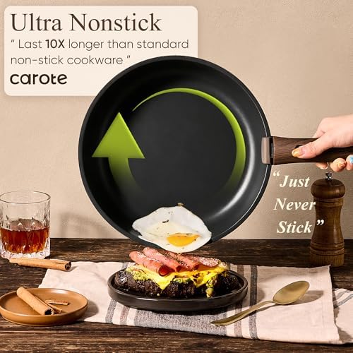 CAROTE 19pcs Pots and Pans Non Stick  Cookware Sets Detachable Handle  Induction Kitchen Pots and Pans NonStick Cooking Set  Oven/Dishwasher/Fridge Safe  Space Saving