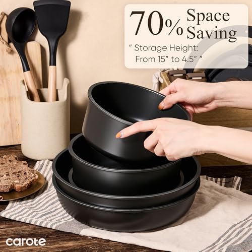 CAROTE 19pcs Pots and Pans Non Stick  Cookware Sets Detachable Handle  Induction Kitchen Pots and Pans NonStick Cooking Set  Oven/Dishwasher/Fridge Safe  Space Saving