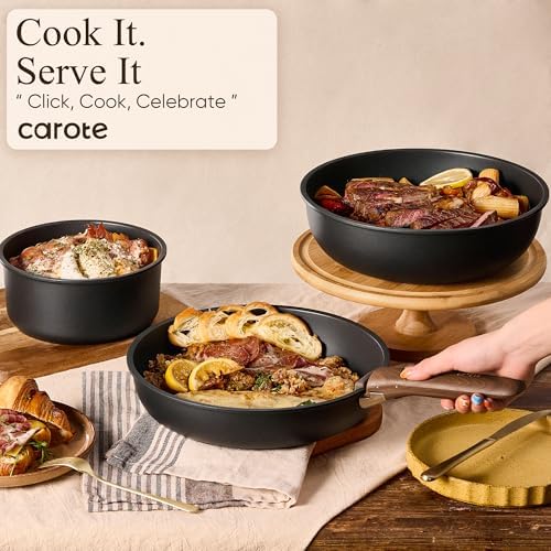 CAROTE 19pcs Pots and Pans Non Stick  Cookware Sets Detachable Handle  Induction Kitchen Pots and Pans NonStick Cooking Set  Oven/Dishwasher/Fridge Safe  Space Saving