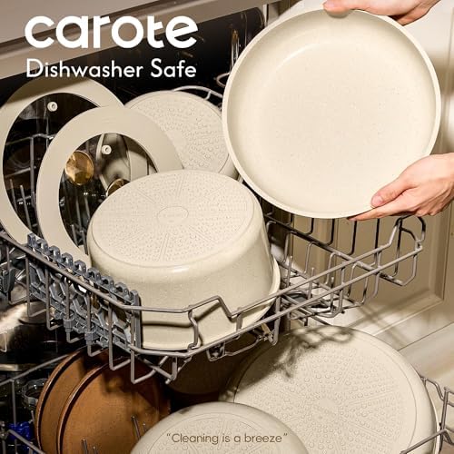 CAROTE 22PCS Pots and Pans set Non Stick  Ceramic Cookware Set  RV Kitchen Cooking Set Removable Handles  Oven Safe  Induction Coolware  Non toxic Kitchen Cooking Set  PFAS and PFOA Free