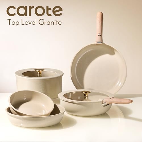 CAROTE 22PCS Pots and Pans set Non Stick  Ceramic Cookware Set  RV Kitchen Cooking Set Removable Handles  Oven Safe  Induction Coolware  Non toxic Kitchen Cooking Set  PFAS and PFOA Free