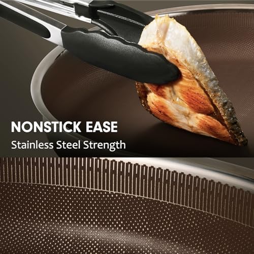 CAROTE 22pcs Hybrid Nonstick Pots and Pans Set  Stainless Steel Cookware Set with Honeycomb Titanium Interior  Induction Safe  Oven Safe  Brown  PFOS  PFOA Free 