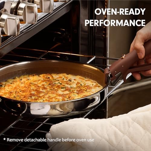 CAROTE 22pcs Hybrid Nonstick Pots and Pans Set  Stainless Steel Cookware Set with Honeycomb Titanium Interior  Induction Safe  Oven Safe  Brown  PFOS  PFOA Free 
