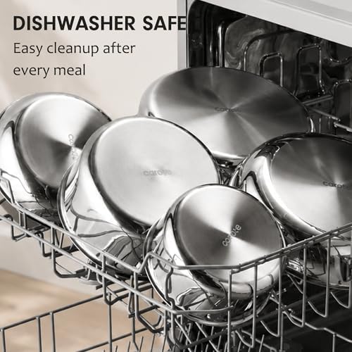 CAROTE 22pcs Hybrid Nonstick Pots and Pans Set  Stainless Steel Cookware Set with Honeycomb Titanium Interior  Induction Safe  Oven Safe  Brown  PFOS  PFOA Free 