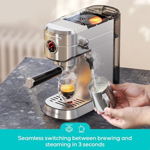 CASABREWS 5418 PRO Espresso Machine 20 Bar  Upgraded Espresso Maker with Powerful Steam Milk Frother  Stainless Steel Coffee Machine with Fast Heating System for Cappuccino  Latte  Silver