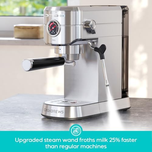 CASABREWS 5418 PRO Espresso Machine 20 Bar  Upgraded Espresso Maker with Powerful Steam Milk Frother  Stainless Steel Coffee Machine with Fast Heating System for Cappuccino  Latte  Silver
