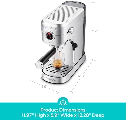 CASABREWS 5418 PRO Espresso Machine 20 Bar  Upgraded Espresso Maker with Powerful Steam Milk Frother  Stainless Steel Coffee Machine with Fast Heating System for Cappuccino  Latte  Silver
